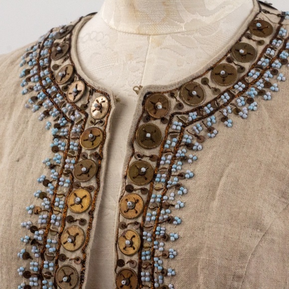 Chico's XS S Linen Embellished Blazer Jacket Layer - Picture 3 of 12